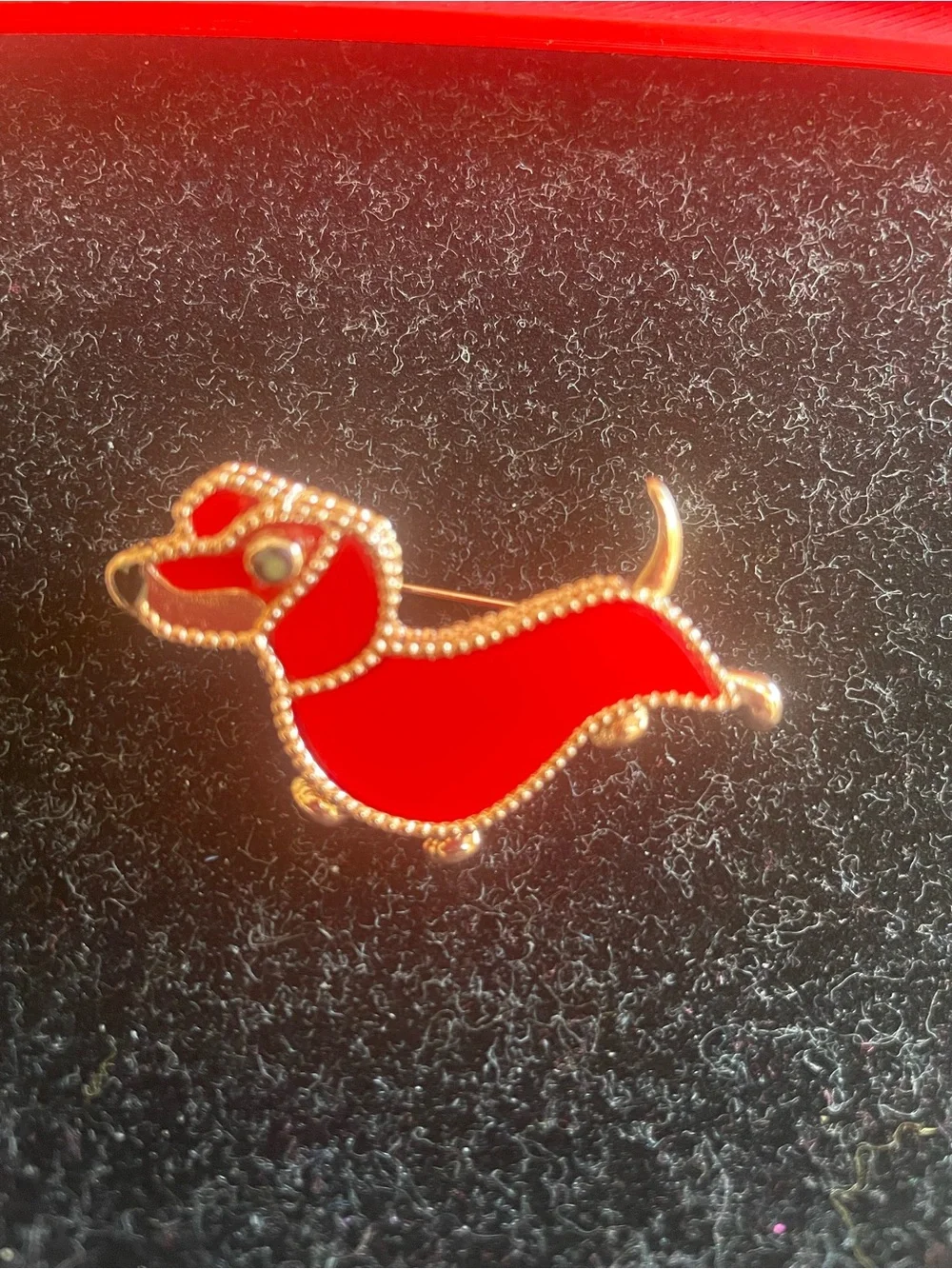 NWOT-Red Dachshund Dog Brooch - Gold Trim
